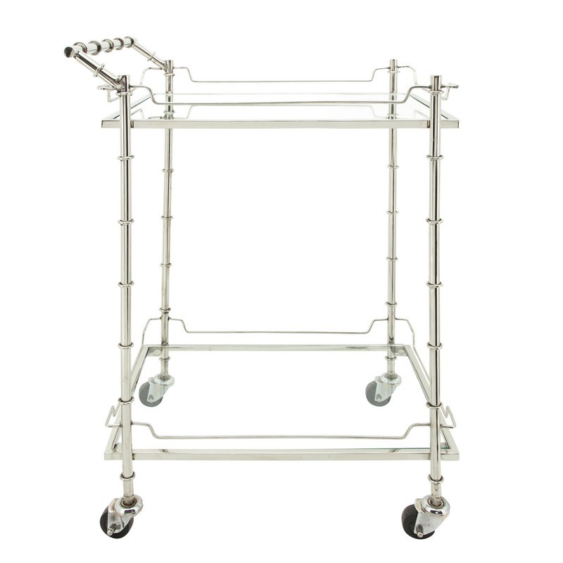 SAGEBROOK HOME 16305-01 TWO TIER ROLLING BAR CART - SILVER
