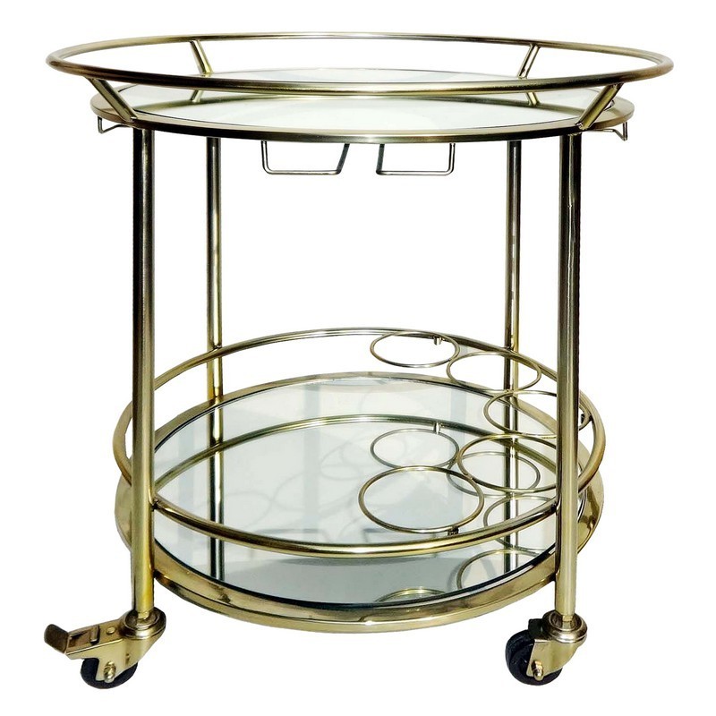 SAGEBROOK HOME 16306-02 24 INCH TWO TIER ROUND ROLLING BAR CART - GOLD