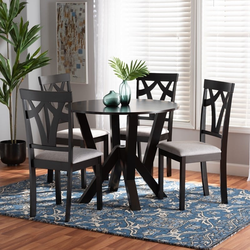 BAXTON STUDIO BRANCA-GREY/DARK BROWN-5PC DINING SET BRANCA MODERN AND CONTEMPORARY FABRIC UPHOLSTERED AND WOOD 5-PIECE DINING SET - GREY AND DARK BROWN