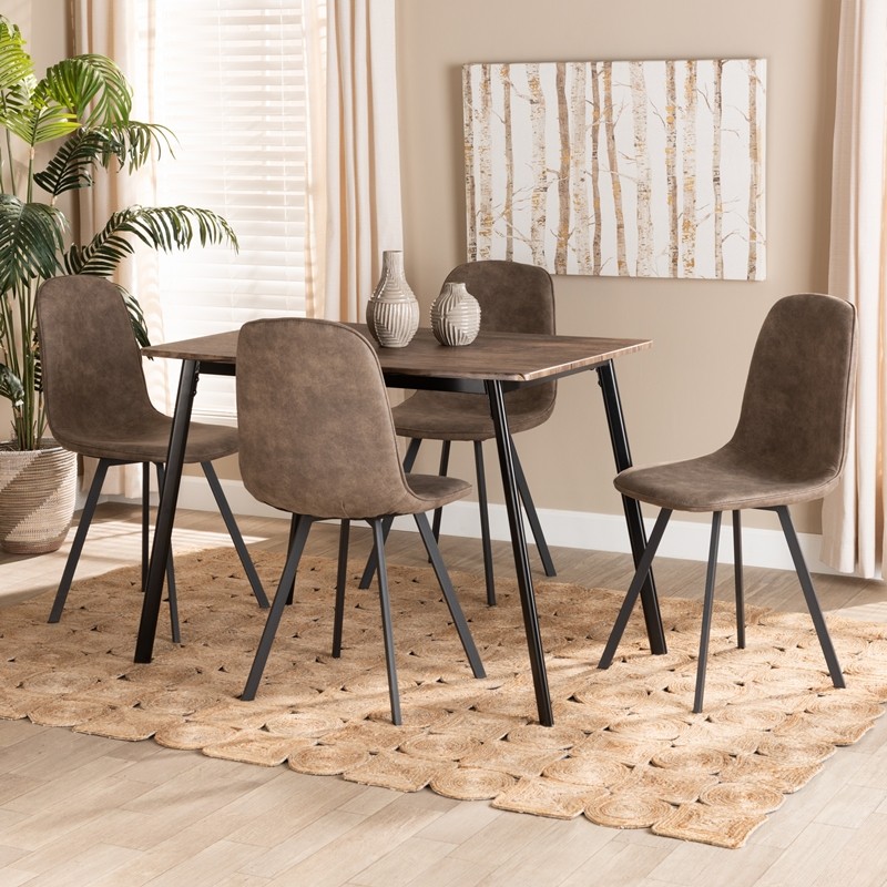 BAXTON STUDIO DC108-GREY/BLACK-5PC DINING SET FILICIA MODERN TRANSITIONAL FAUX LEATHER EFFECT FABRIC UPHOLSTERED AND METAL 5-PIECE DINING SET - GREY AND BLACK