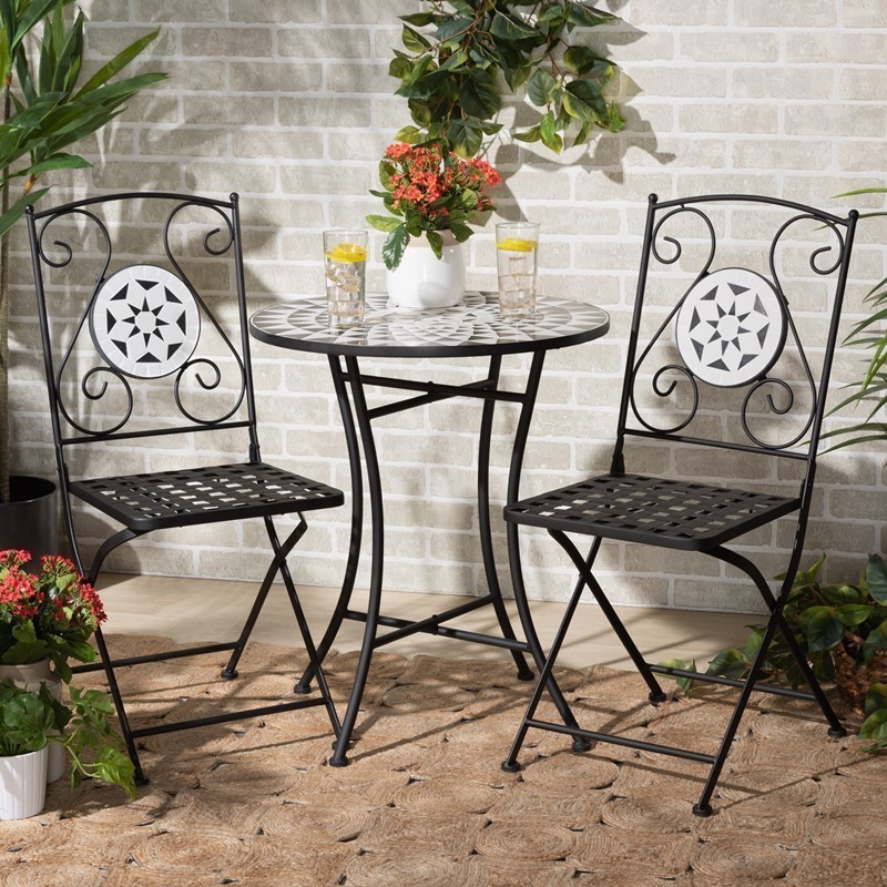 BAXTON STUDIO H01-100347-MOSAIC-3PC SET CALLISON MODERN AND CONTEMPORARY BLACK METAL AND GLASS 3-PIECE OUTDOOR DINING SET - MULTI-COLORED