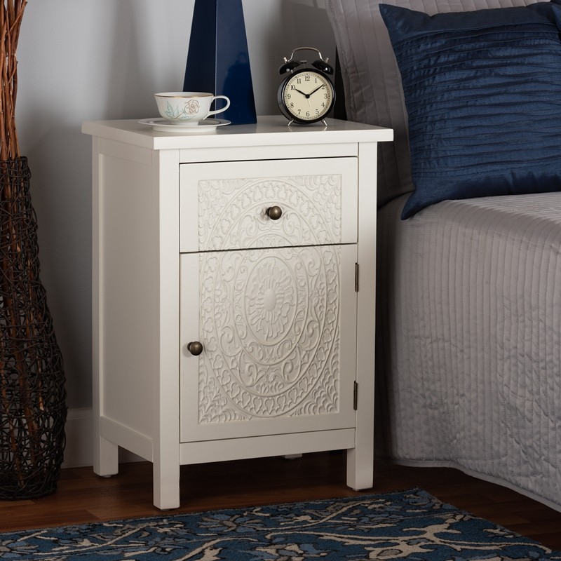 BAXTON STUDIO JY20B083-WHITE-ET LAMBERT 17 3/4 INCH CLASSIC AND TRADITIONAL WHITE FINISHED WOOD 1-DRAWER END TABLE