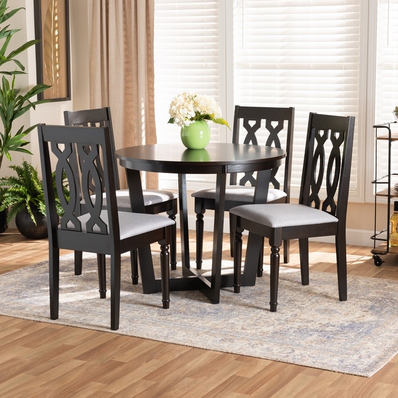 BAXTON STUDIO JULIE-DARK BROWN-5PC DINING SET JULIE MODERN AND CONTEMPORARY FABRIC UPHOLSTERED AND DARK BROWN WOOD 5-PIECE DINING SET
