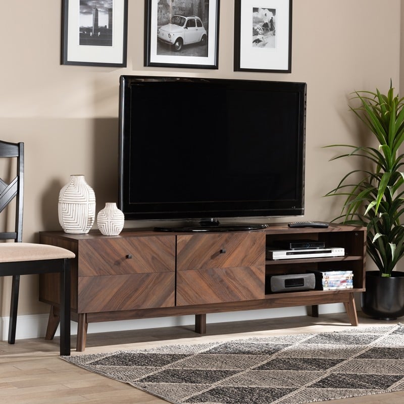 BAXTON STUDIO LV23TV2312WI-COLUMBIA-TV HARTMAN 62 1/4 INCH MID-CENTURY MODERN WOOD TV STAND - WALNUT BROWN