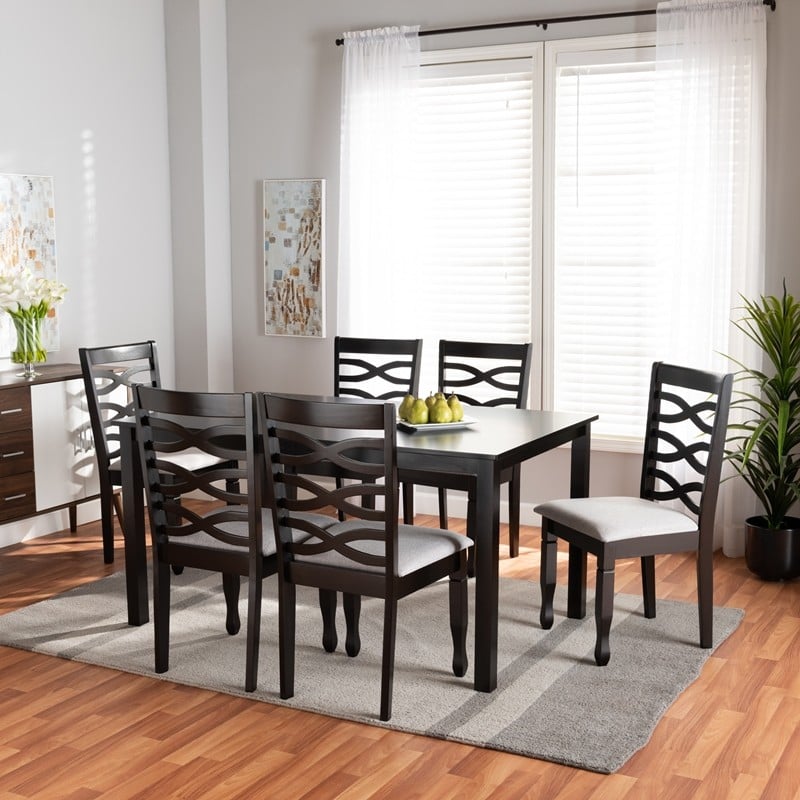 BAXTON STUDIO RH318C-DARK BROWN-7PC DINING SET LANIER MODERN AND CONTEMPORARY FABRIC UPHOLSTERED AND DARK BROWN WOOD 7-PIECE DINING SET