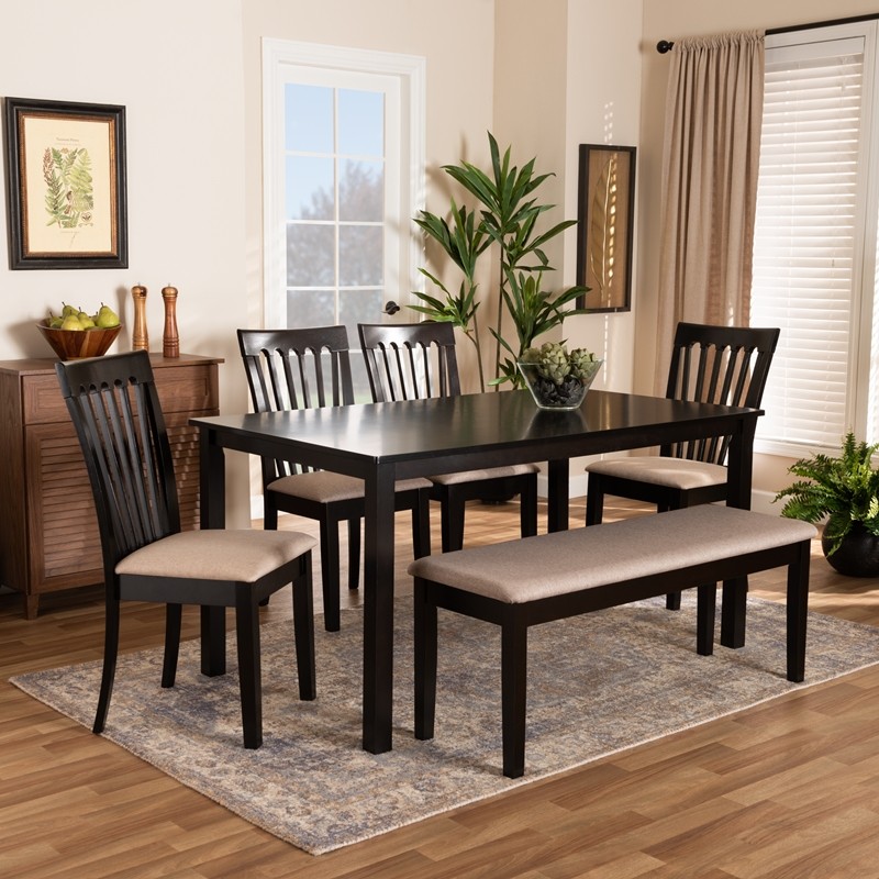 BAXTON STUDIO RH319C-WALNUT-6PC DINING SET MINETTE MODERN AND CONTEMPORARY FABRIC UPHOLSTERED AND WOOD 6-PIECE DINING SET