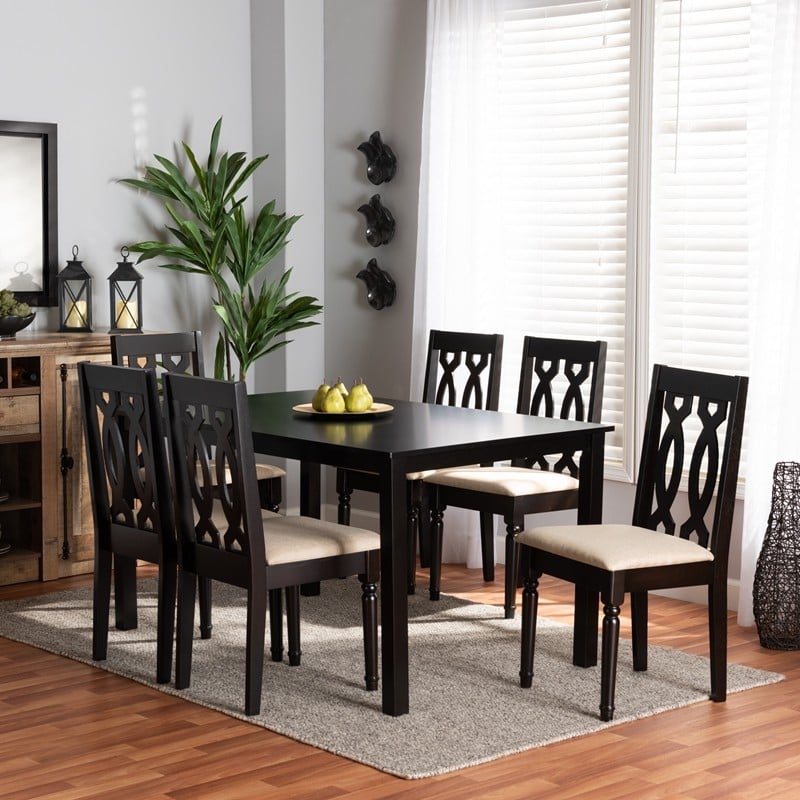 BAXTON STUDIO RH334C-DARK BROWN-7PC DINING SET CHERESE MODERN AND CONTEMPORARY FABRIC UPHOLSTERED AND WOOD 7-PIECE DINING SET