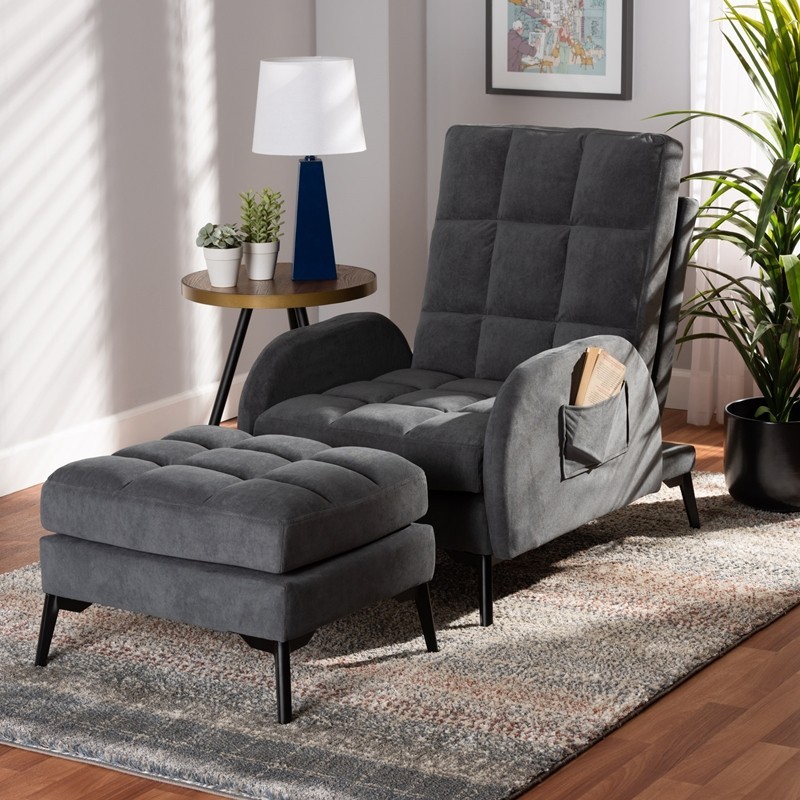 BAXTON STUDIO T-3-VELVET-CHAIR/FOOTSTOOL SET BELDEN MODERN AND CONTEMPORARY VELVET FABRIC UPHOLSTERED AND METAL 2-PIECE LOUNGE CHAIR AND OTTOMAN SET
