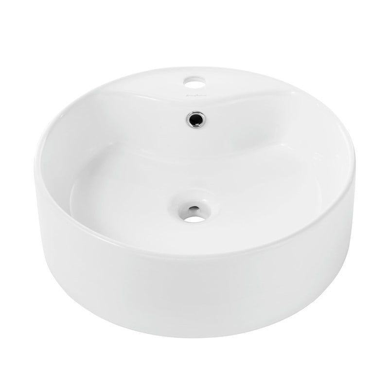 SWISS MADISON SM-VS256 MONACO 18 1/8 INCH ROUND VESSEL SINK WITH FAUCET MOUNT - WHITE