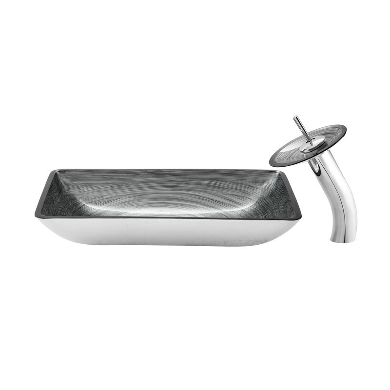 SWISS MADISON SM-VSF29 CASCADE 22 1/4 INCH RECTANGULAR GLASS VESSEL SINK WITH FAUCET