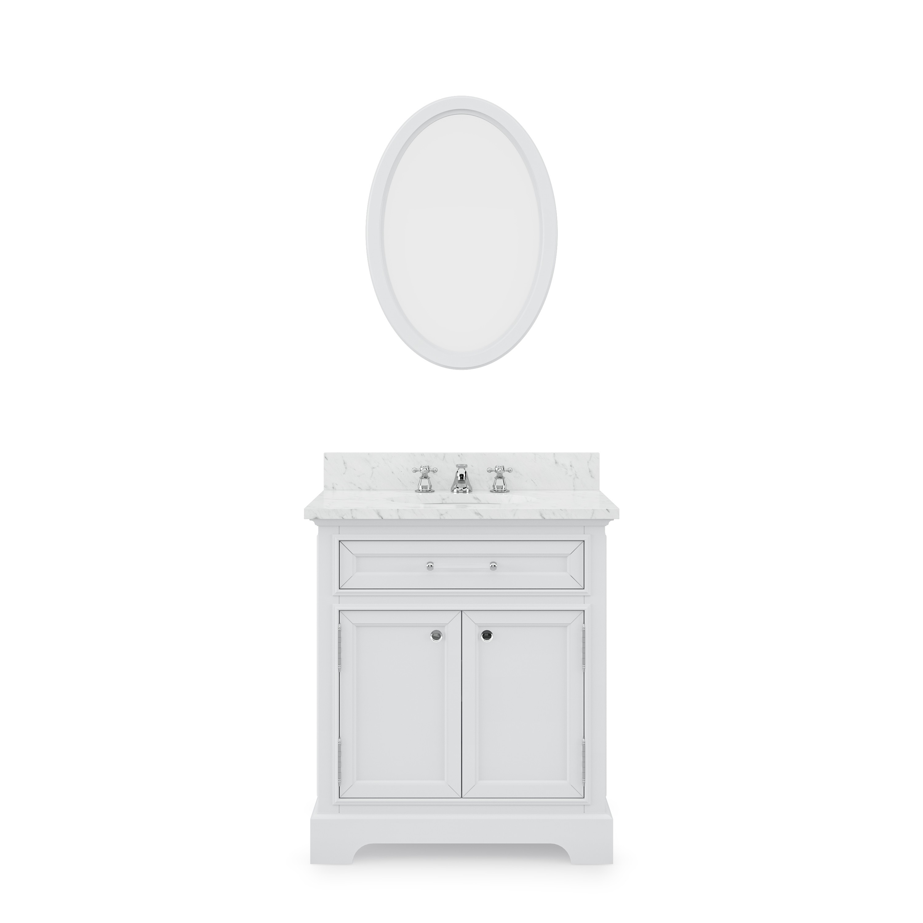 WATER-CREATION DE30CW01PW-O24000000 DERBY 30 INCH PURE WHITE SINGLE SINK BATHROOM VANITY WITH MATCHING FRAMED MIRROR