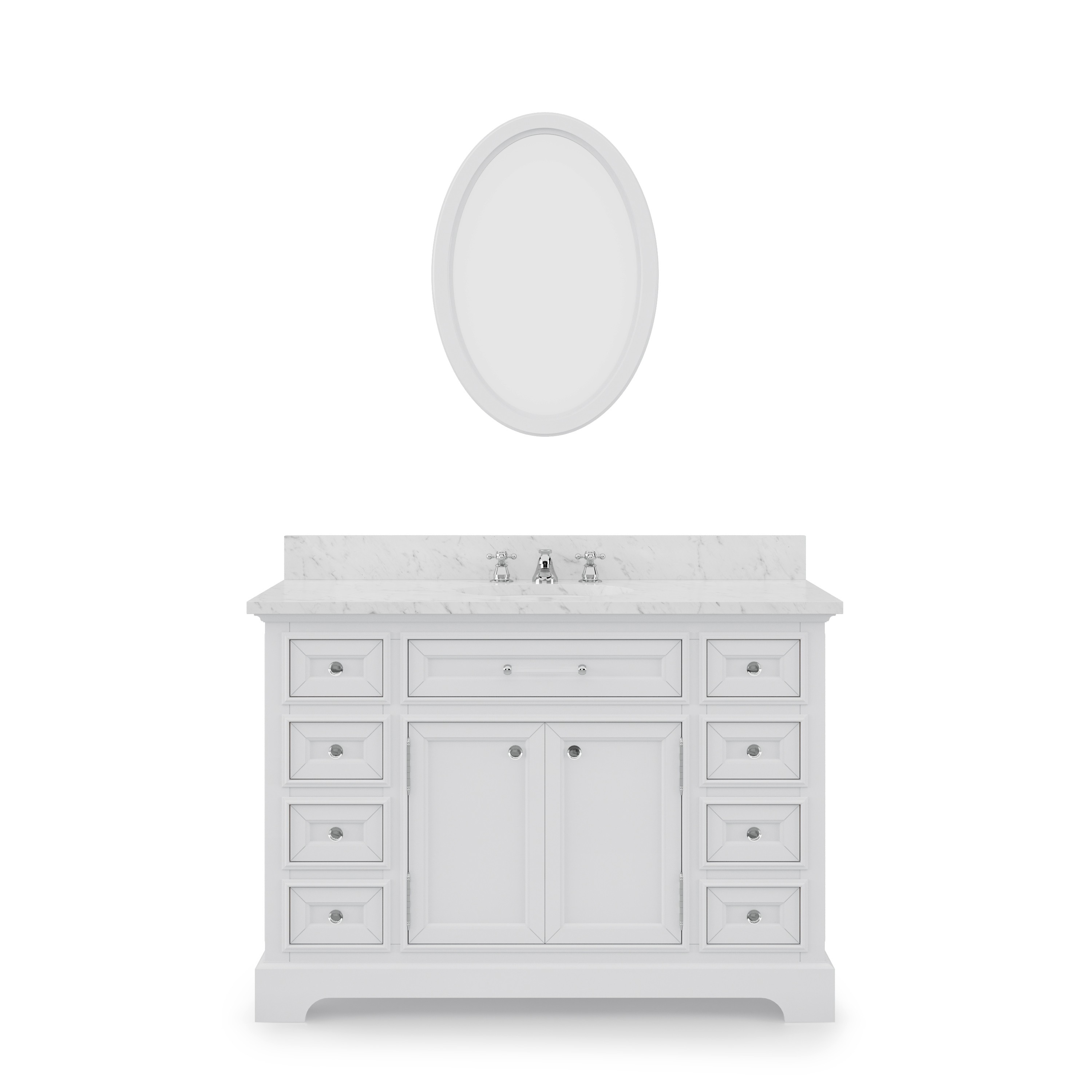 WATER-CREATION DE48CW01PW-O24000000 DERBY 48 INCH PURE WHITE SINGLE SINK BATHROOM VANITY WITH MATCHING FRAMED MIRROR