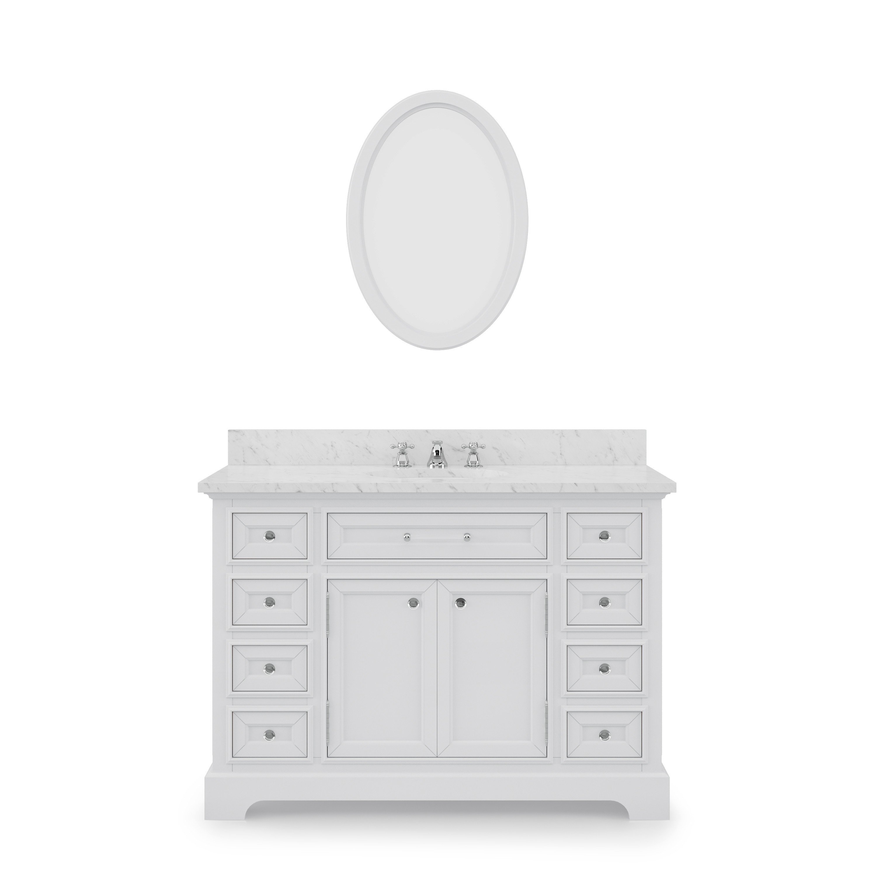 WATER-CREATION DE48CW01PW-O24000000 DERBY 48 INCH PURE WHITE SINGLE SINK BATHROOM VANITY WITH MATCHING FRAMED MIRROR