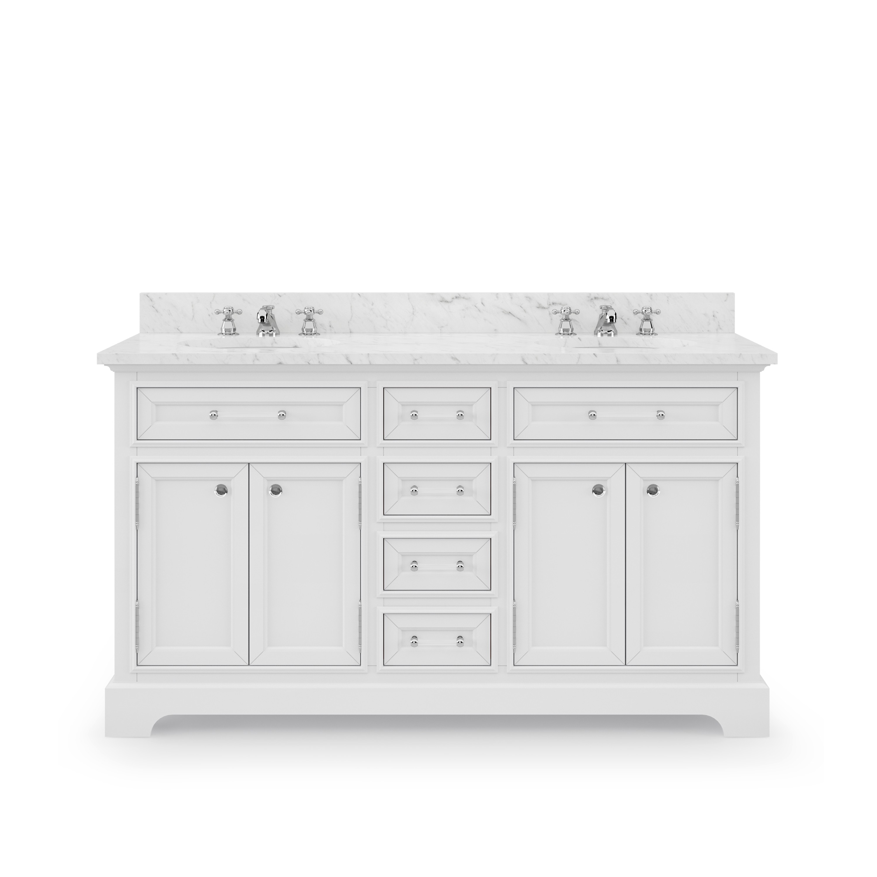 WATER-CREATION DE60CW01PW-000BX0901 DERBY 60 INCH PURE WHITE DOUBLE SINK BATHROOM VANITY WITH FAUCET
