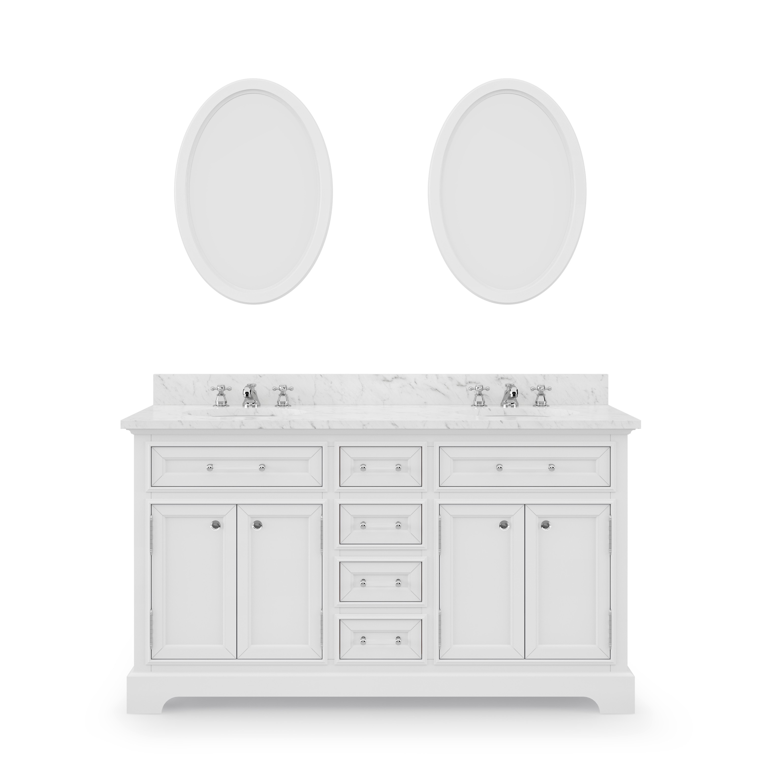 WATER-CREATION DE60CW01PW-O21000000 DERBY 60 INCH PURE WHITE DOUBLE SINK BATHROOM VANITY WITH 2 MATCHING FRAMED MIRRORS