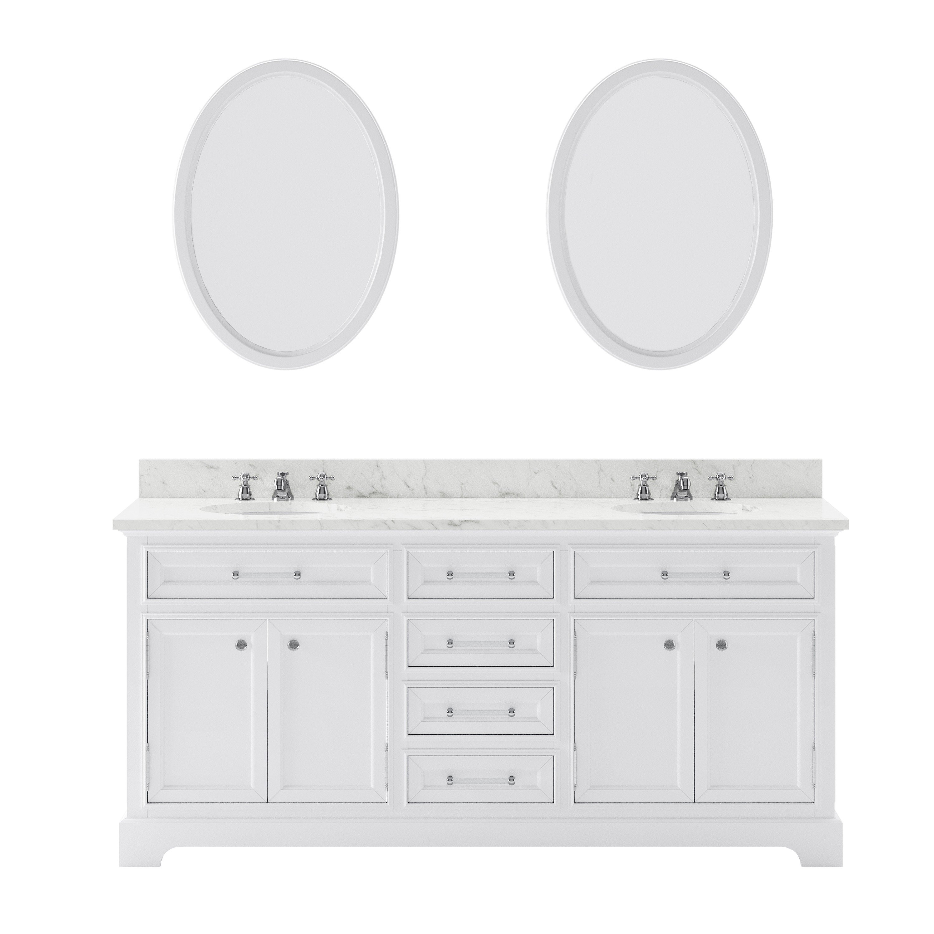 WATER-CREATION DE72CW01PW-O24000000 DERBY 72 INCH PURE WHITE DOUBLE SINK BATHROOM VANITY WITH 2 MATCHING FRAMED MIRRORS