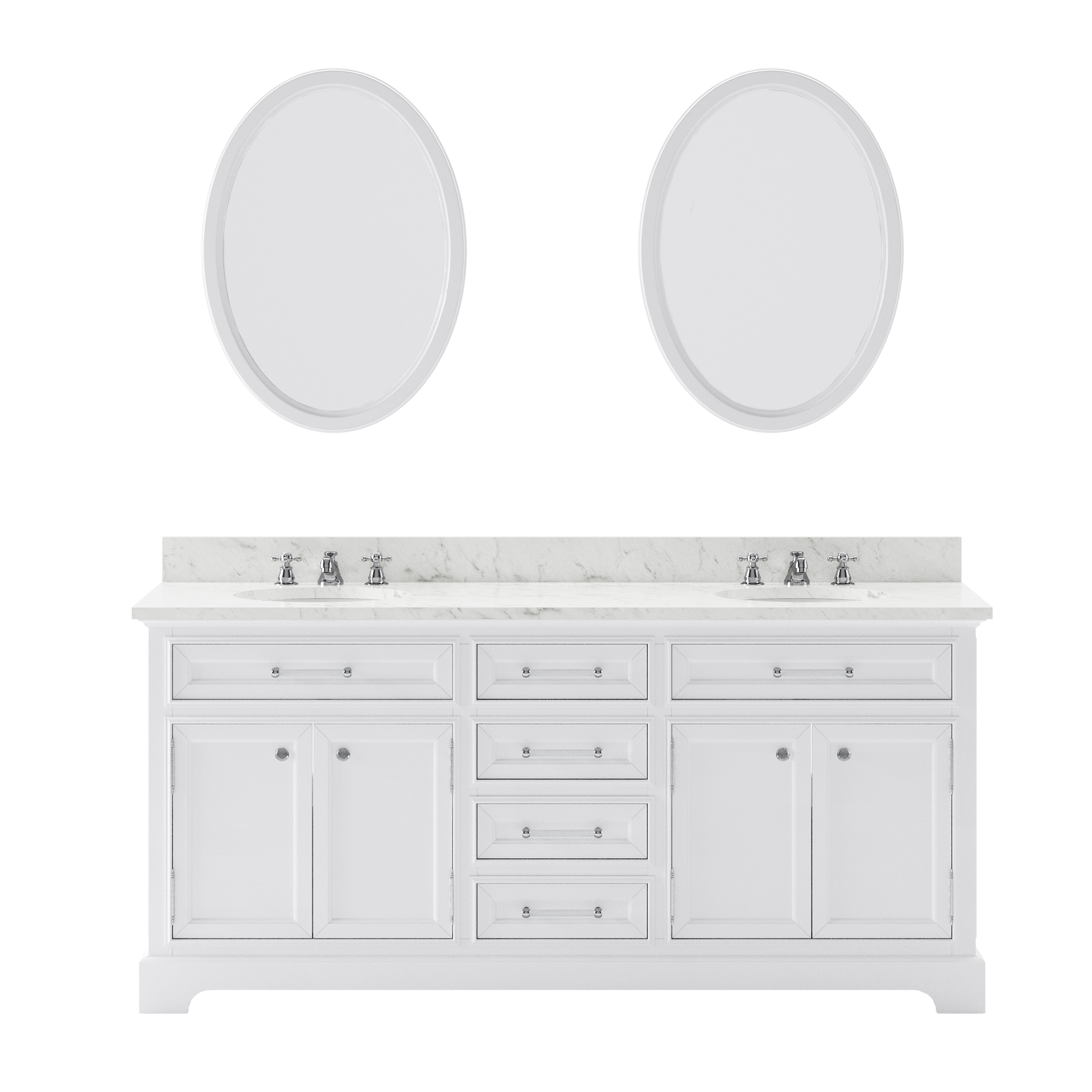 WATER-CREATION DE72CW01PW-O24BX0901 DERBY 72 INCH PURE WHITE DOUBLE SINK BATHROOM VANITY WITH 2 MATCHING FRAMED MIRRORS AND FAUCETS