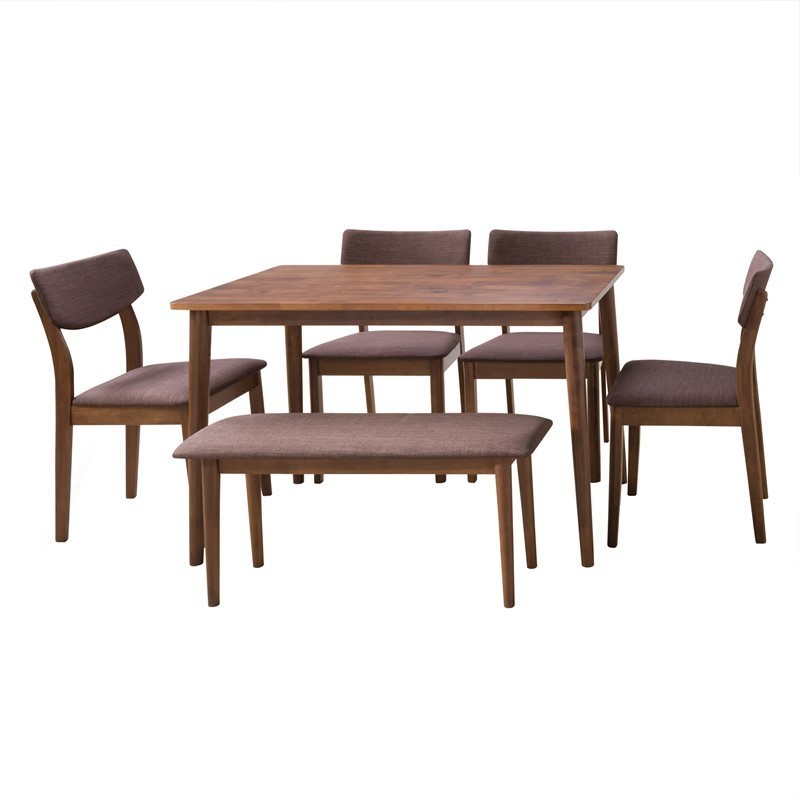 CORLIVING DSW-300-Z4 BRANSON DINING SET WITH BENCH, 6 PIECES - WARM WALNUT STAIN