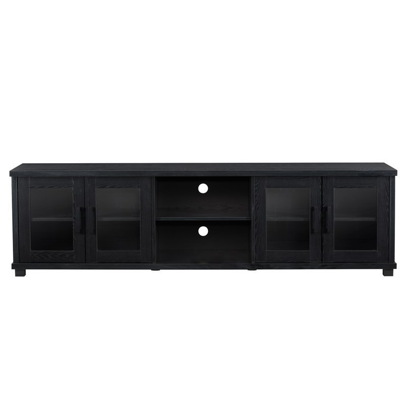 CORLIVING LFF-100-B FREMONT 79 INCH RAVENWOOD TV BENCH WITH GLASS CABINETS FOR TVS UP TO 95 INCH - BLACK