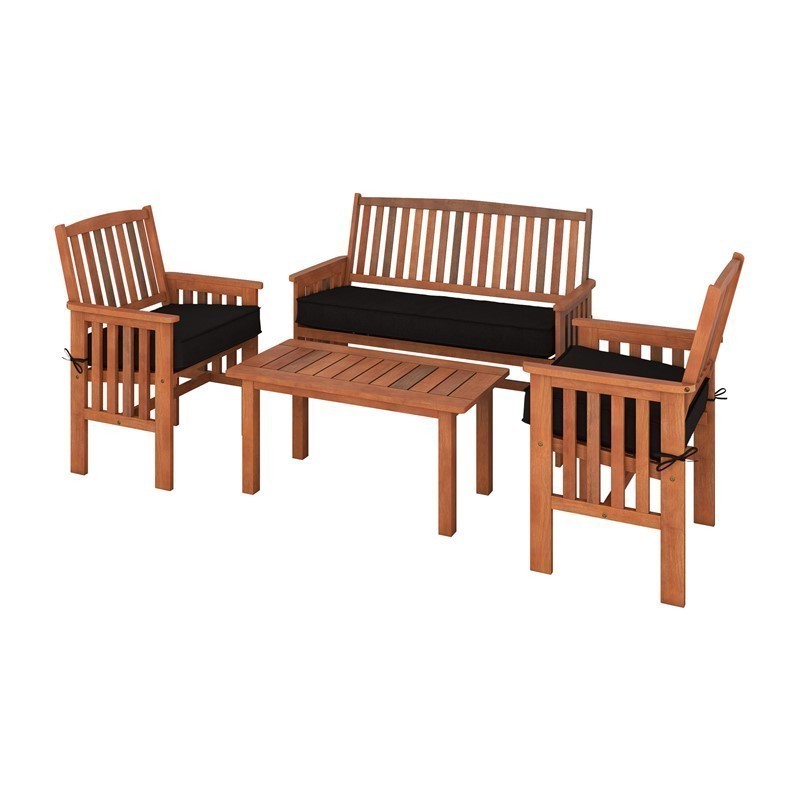 CORLIVING PEX-88-Z MIRAMAR NATURAL HARDWOOD OUTDOOR CHAIR AND COFFEE TABLE SET, 4 PIECES