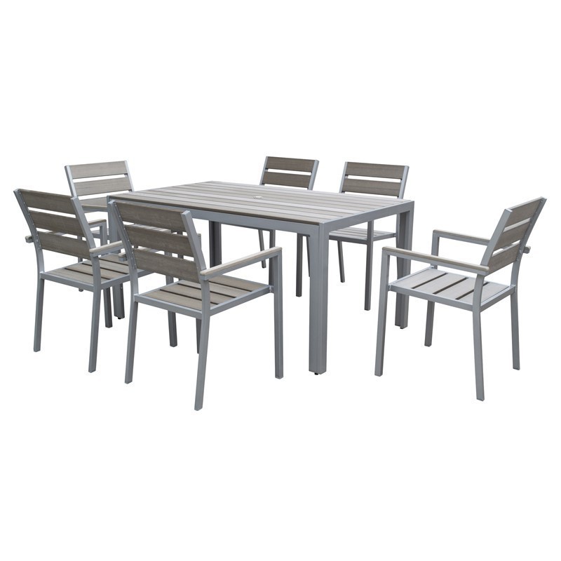 CORLIVING PJR-572-Z2 OUTDOOR DINING SET, 7 PIECES - SUN BLEACHED GREY