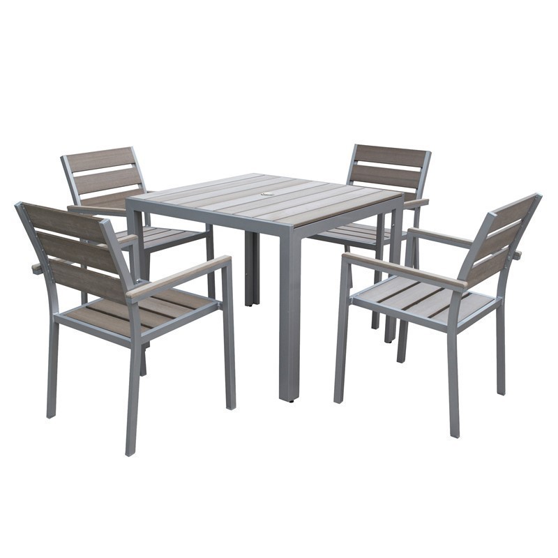 CORLIVING PJR-573-Z2 OUTDOOR DINING SET WITH SQUARE TABLE, 5 PIECES - SUN BLEACHED GREY
