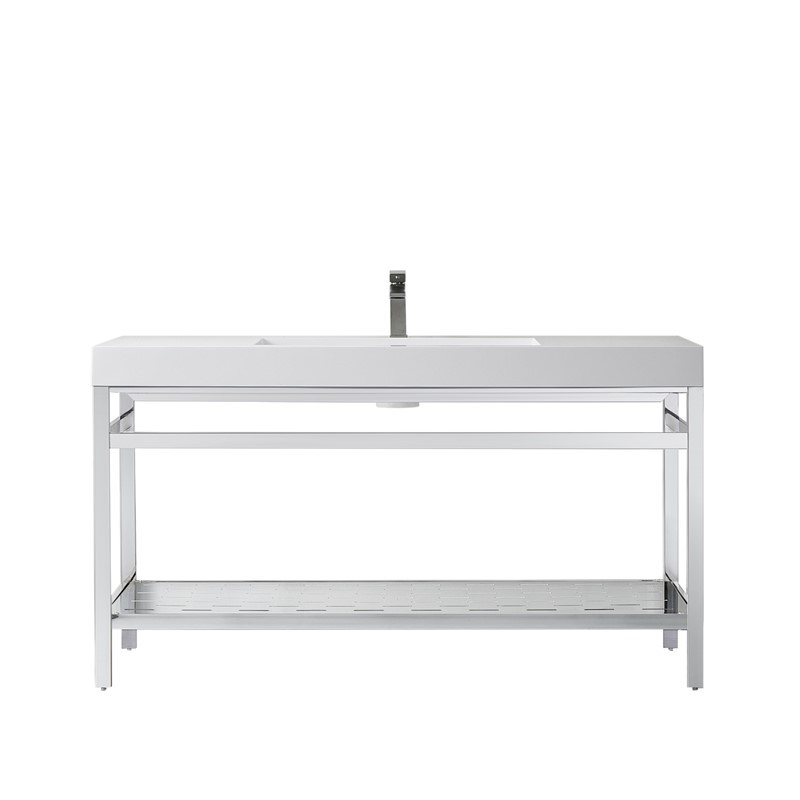 VINNOVA 702860-WH-NM ABLITAS 59 3/4 INCH SINGLE SINK BATH VANITY METAL SUPPORT WITH WHITE ONE-PIECE COMPOSITE STONE SINK TOP