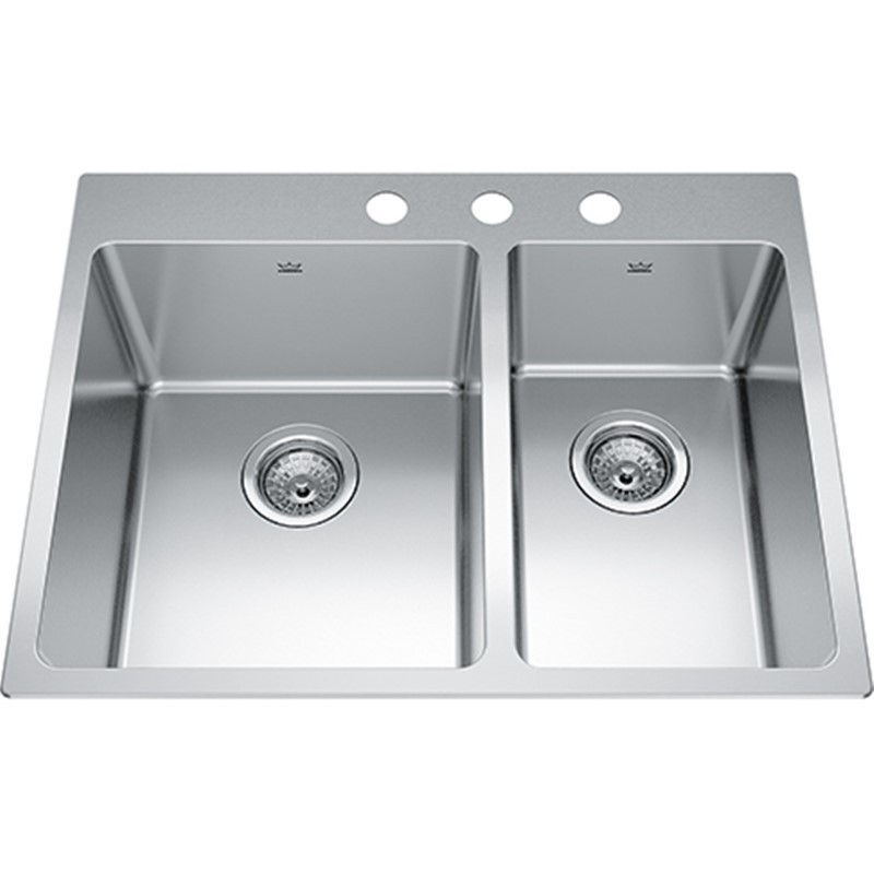 KINDRED BCL2127R-9-3N BROOKMORE 27 INCH DROP-IN 3-HOLE DOUBLE BOWL STAINLESS STEEL KITCHEN SINK