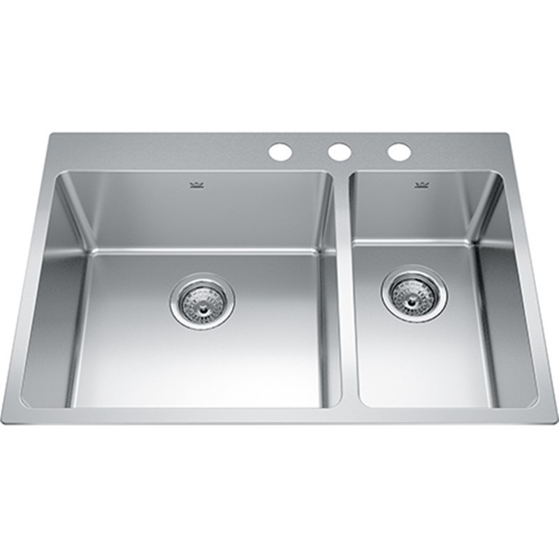 KINDRED BCL2131R-9-3N BROOKMORE 30 7/8 INCH DROP-IN 3-HOLE DOUBLE BOWL STAINLESS STEEL KITCHEN SINK