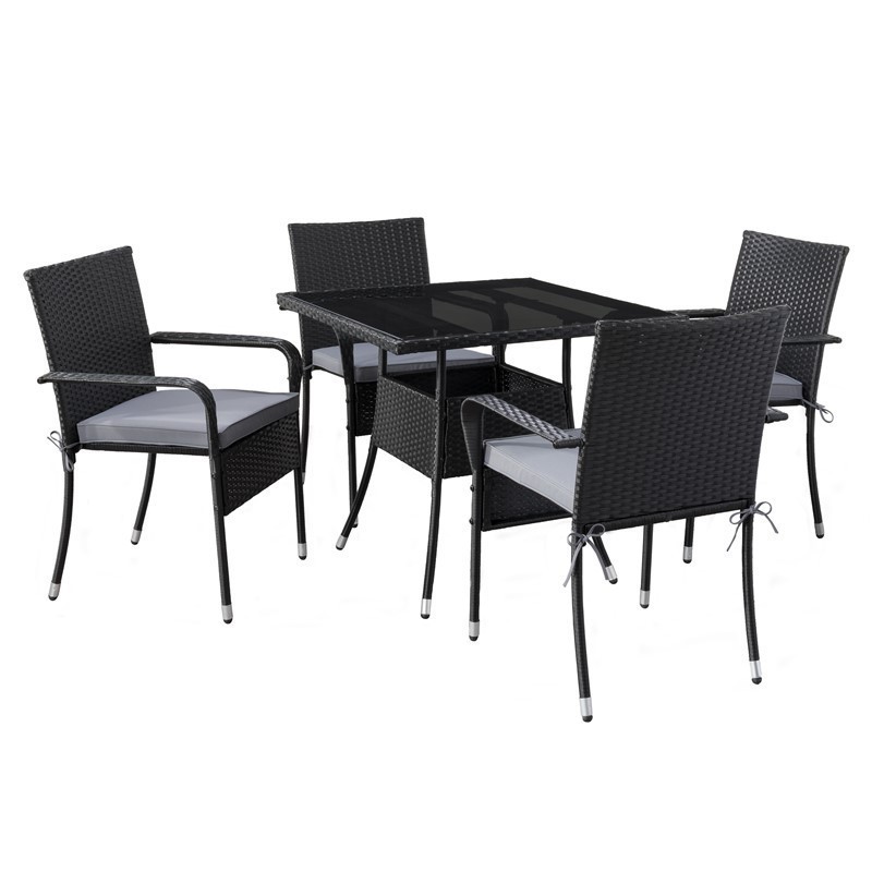 CORLIVING PRK-700-Z1 PARKSVILLE SQUARE PATIO DINING SET WITH STACKABLE CHAIRS AND CUSHIONS, 5 PIECES - BLACK AND ASH GREY