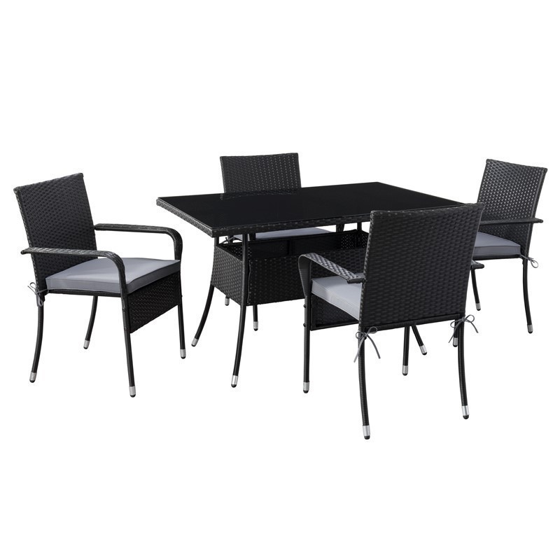 CORLIVING PRK-710-Z1 PARKSVILLE RECTANGLE PATIO DINING SET WITH STACKABLE CHAIRS AND CUSHIONS, 5 PIECES - BLACK AND ASH GREY