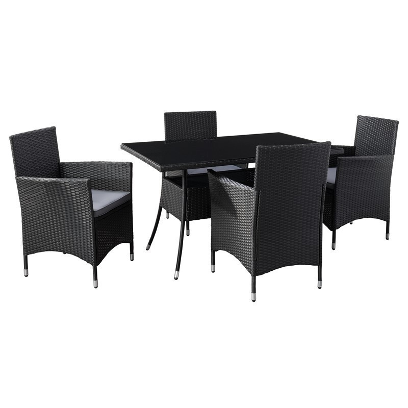 CORLIVING PRK-710-Z2 PARKSVILLE RECTANGLE PATIO DINING SET WITH CUSHIONS, 5 PIECES - BLACK AND ASH GREY
