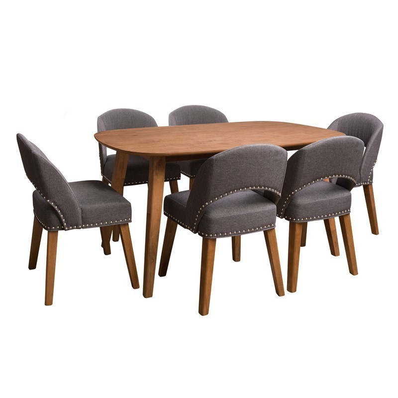 CORLIVING TNY-25-Z2 TIFFANY WOOD STAINED DINING SET, 7 PIECES
