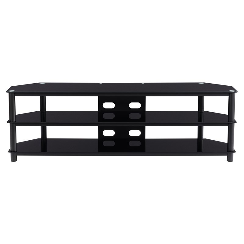 CORLIVING TVR-300-T TRAVERS 70 INCH TV BENCH WITH OPEN SHELVES FOR TVS UP TO 85 INCH - BLACK GLOSS