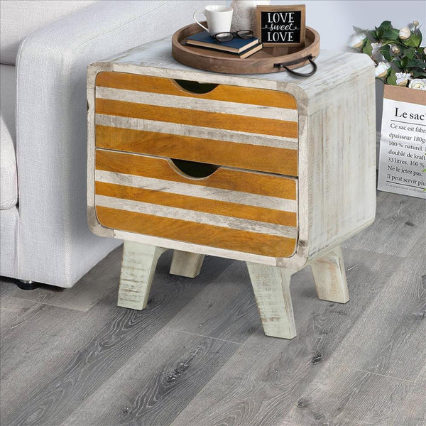THE URBAN PORT UPT-231743 18 INCH NIGHTSTAND WITH 2 DRAWERS AND ANGLED LEGS - ANTIQUE WHITE