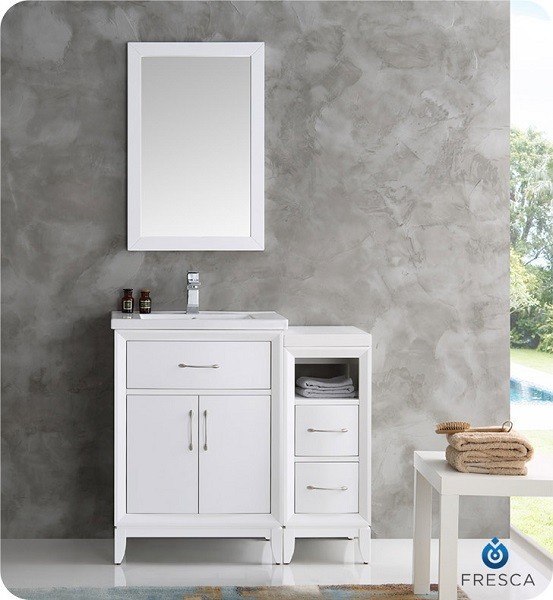 FRESCA FVN21-2412WH CAMBRIDGE 36 INCH WHITE TRADITIONAL BATHROOM VANITY WITH MIRROR