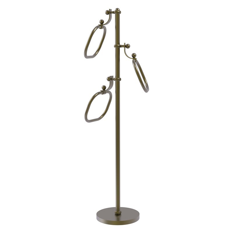 ALLIED BRASS TS-83T 14 INCH TOWEL STAND WITH 9 INCH OVAL TOWEL RINGS WITH TWIST DETAIL
