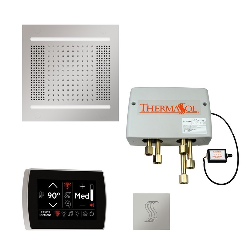THERMASOL TWPH14SS SIGNATOUCH 14 INCH HYDROVIVE SQUARE RAINHEAD WITH DIGITAL SHOWER VALVE AND STEAM HEAD