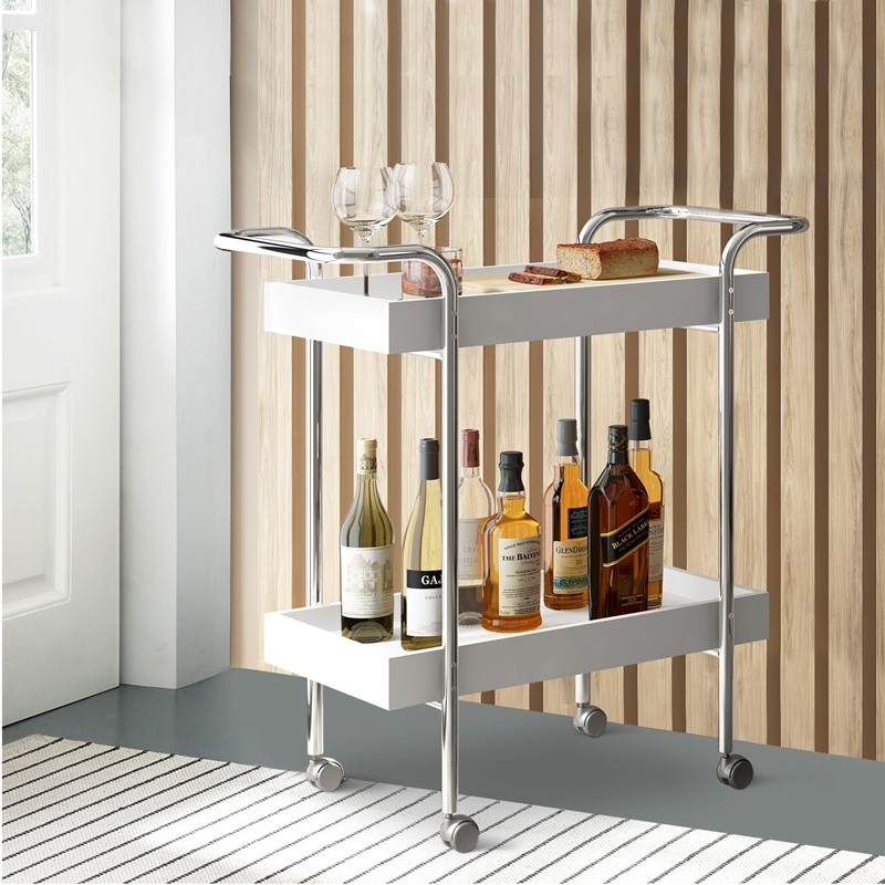 THE URBAN PORT UPT-238278 33 INCH STORAGE CART WITH 2 TIER DESIGN AND METAL FRAME - WHITE AND CHROME