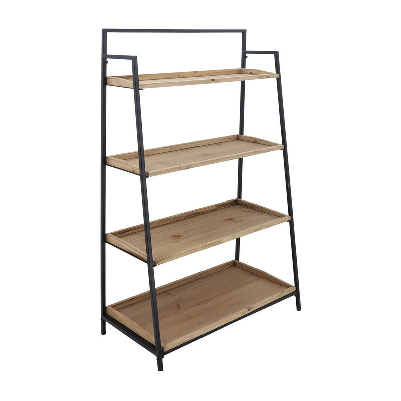 SAGEBROOK HOME 16647 16 INCH WOOD AND METAL FOLDING 4-LAYERED SHELF - BROWN AND BLACK