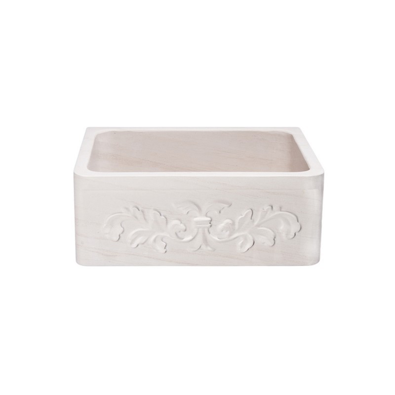 ALLSTONE GROUP KF242010-F2-CL 24 INCH SINGLE BOWL CREMA LYON LIMESTONE FLORAL CARVING FRONT FARMHOUSE KITCHEN SINK - HONED