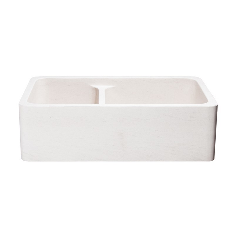 ALLSTONE GROUP KF332010DB-NLP-6040-CL 33 INCH DOUBLE BOWL CREMA LYON LIMESTONE STRAIGHT FRONT FARMHOUSE KITCHEN SINK - HONED