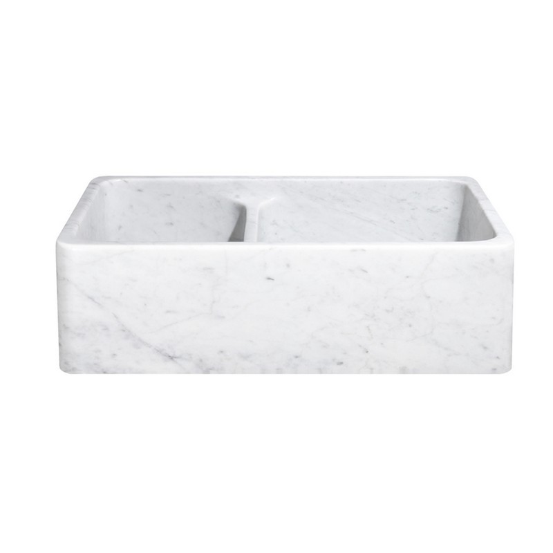 ALLSTONE GROUP KF332010DB-NLP-6040-CW 33 INCH DOUBLE BOWL CARRARA WHITE MARBLE STRAIGHT FRONT FARMHOUSE KITCHEN SINK - HONED