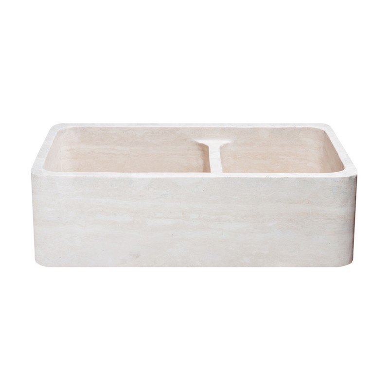 ALLSTONE GROUP KF332010DB-NLP-6040-RT 33 INCH DOUBLE BOWL ROMA TRAVERTINE STRAIGHT FRONT FARMHOUSE KITCHEN SINK - HONED