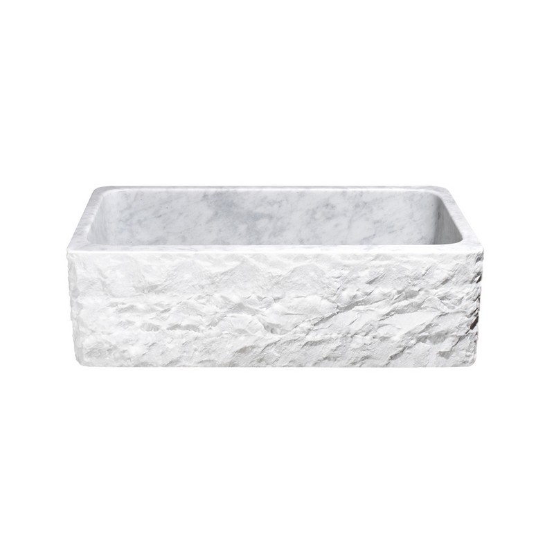 ALLSTONE GROUP KF332010SB-BE-CW 33 INCH SINGLE BOWL CARRARA WHITE MARBLE CHISELED FRONT FARMHOUSE KITCHEN SINK - HONED