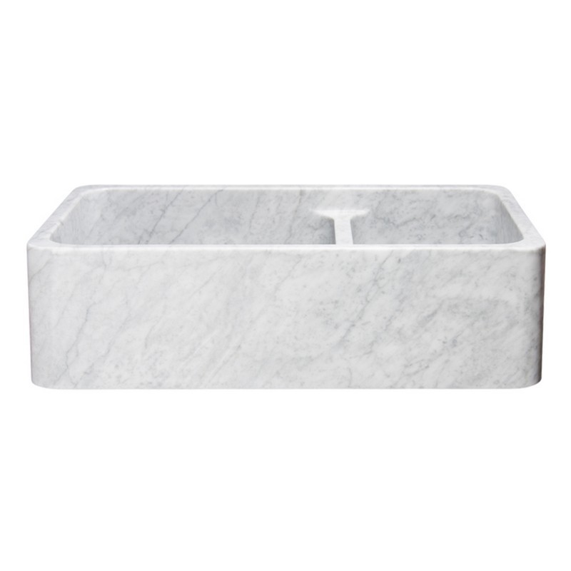 ALLSTONE GROUP KF362010DB-NLP-6040-CW 36 INCH DOUBLE BOWL CARRARA WHITE MARBLE STRAIGHT FRONT FARMHOUSE KITCHEN SINK - HONED