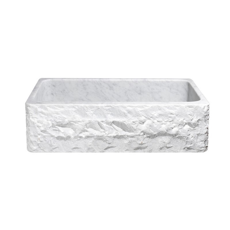ALLSTONE GROUP KF362010SB-BE-CW 36 INCH SINGLE BOWL CARRARA WHITE MARBLE CHISELED FRONT FARMHOUSE KITCHEN SINK - HONED