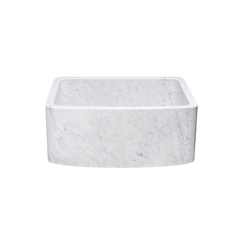 ALLSTONE GROUP KFCF242110-CW 24 INCH SINGLE BOWL CARRARA WHITE MARBLE CURVED FRONT FARMHOUSE KITCHEN SINK - HONED