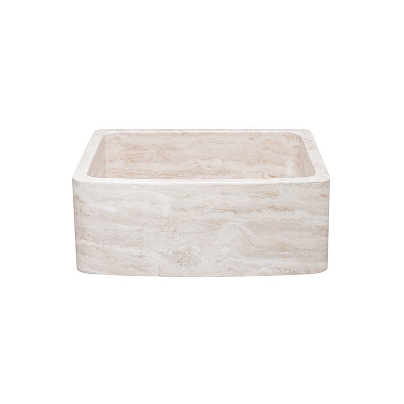 ALLSTONE GROUP KFCF242110-RT 24 INCH SINGLE BOWL ROMA TRAVERTINE CURVED FRONT FARMHOUSE KITCHEN SINK - HONED
