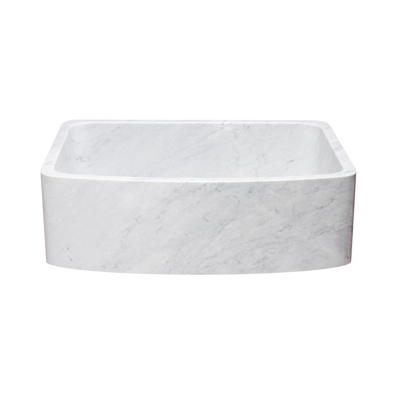 ALLSTONE GROUP KFCF302210SB-NLP-CW 30 INCH SINGLE BOWL CARRARA WHITE MARBLE CURVED FRONT FARMHOUSE KITCHEN SINK - HONED